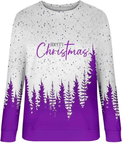 Vista 2 de Suéter de manga larga con cuello redondo y estampado de Feliz Navidad para mujer, sudadera ligera para otoño e invierno