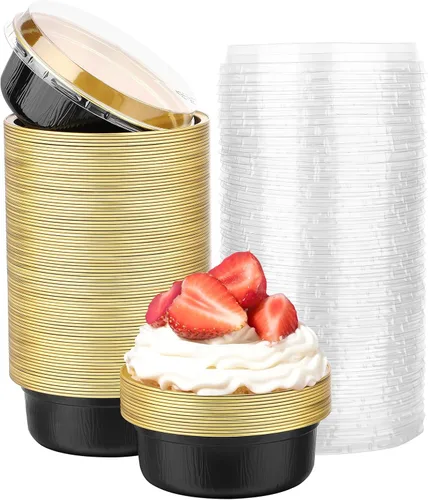 Vista 57 de Beasea Disposable Ramekins with Lids, 50 Pack 8oz 235ml Aluminum Foil Baking Cups with Lids, Aluminum Creme Brulee Ramekins Muffin Cupcake Pudding