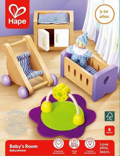 Vista 7 de Hape muebles de madera para casa de muñecas, sector habitación de bebé