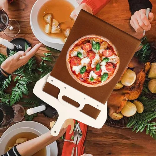Vista 4 de Vikye Pala deslizante para pizza, pala de pizza con mango ligero, pala de madera, espátula de pala de agarre cómodo para hornear pizza casera cocina