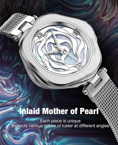 Vista 2 de CIGA Design Relojes para mujer Dinamarca Rose Series Reloj de pulsera de cuarzo o esqueleto mecánico automático con collar de regalo
