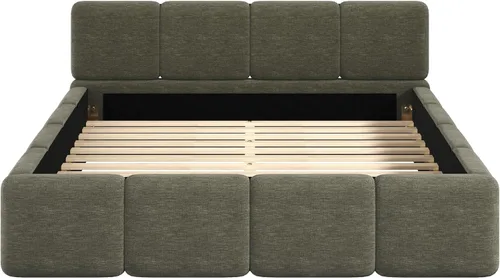 Vista 4 de Harper & Bright Designs Boucle - Base de cama de plataforma, tamaño Queen, plataforma estilo bloque, cama tapizada con conexión a tierra