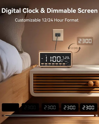 Vista 9 de Radio despertador digital para dormitorios, radio FM y máquina de sonido de ruido blanco con temporizador, altavoz Bluetooth, reloj despertador dual
