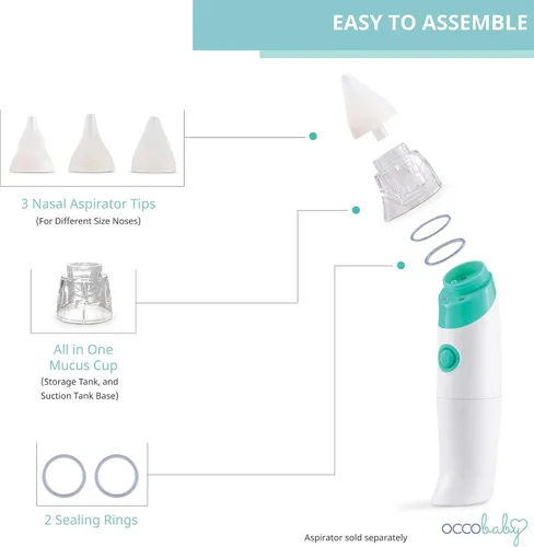 Vista 2 de OCCObaby Kit de accesorios de aspirador nasal de batería - Kit de repuesto de chupón de nariz OCCObaby