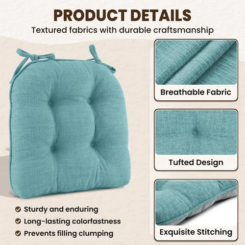 Vista 5 de downluxe Cojines para sillas de interior para sillas de comedor, almohadillas texturizadas para sillas de cocina con lazos y respaldo