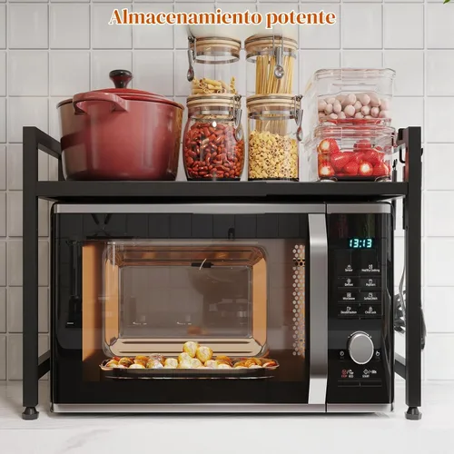 Vista 6 de Soporte extensible para horno de microondas, estante ajustable para microondas, estante para tostadora, estante resistente, organizador de encimera