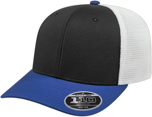 Vista 101 de Cap America i8502 Flexfit 110 Premium - Gorra de camionero de perfil medio con 6 paneles de malla trasera con protección UV y cierre ajustable