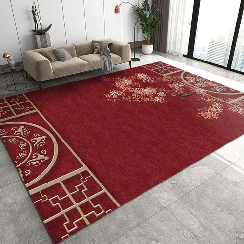Vista 18 de Alfombra minimalista de lujo con diseño geométrico para sala de estar, alfombra moderna con estampado de mármol rosa dorado, alfombra rectangular