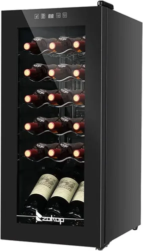 Vista 11 de Winado Refrigerador de vino con compresor de 28 botellas con temperatura ajustable, mini refrigerador de vino compacto independiente con control