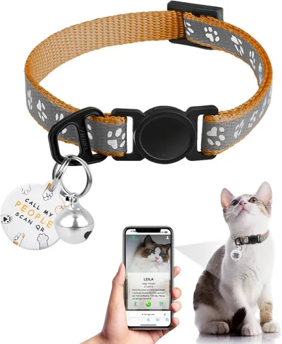 Vista 16 de Collar de Gato con Liberación de Seguridad con Etiqueta de Nombre de Código QR, Collares Reflectantes para Gatitos con Cascabel, Etiqueta