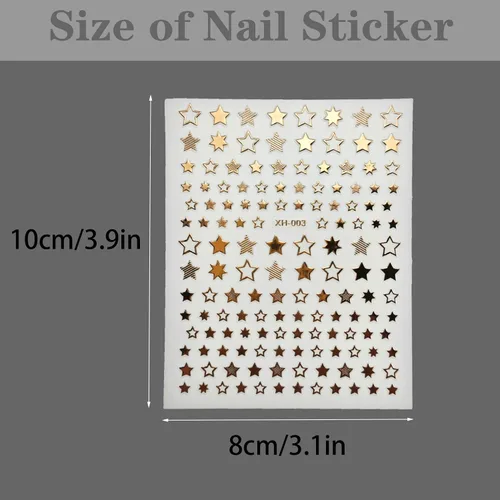 Vista 4 de Calcomanías de uñas de estrella, 12 hojas de calcomanías de estrella de uñas 3D para arte de uñas, decoración de uñas de estrella colorida