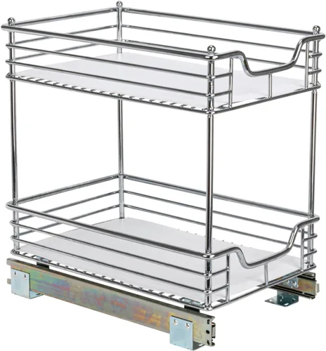 Vista 8 de Household Essentials Glidez - Organizador multiusos de acero cromado con forro de plástico para uso debajo del gabinete, diseño de 2 niveles, se