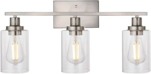 Vista 20 de MELUCEE Aplique de pared negro industrial vintage de 2 luces con pantalla de vidrio transparente y base de metal, luces de tocador de baño, apliques