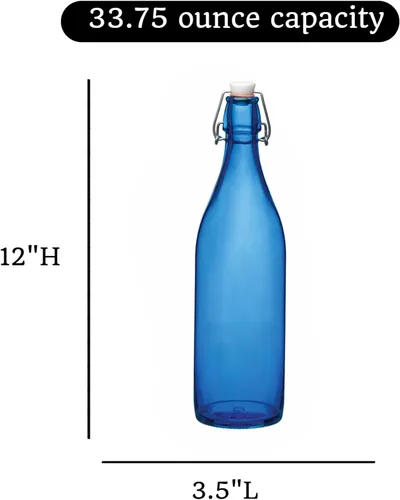 Vista 2 de Bormioli Rocco Giara Botella de bebida con tapa de abrazadera, 33.75 onzas, recipiente de vidrio a prueba de fugas para jugos y aderezos caseros