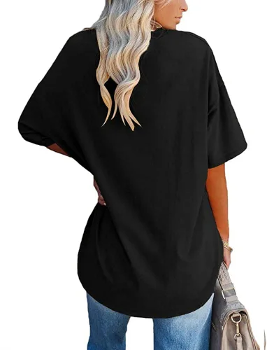 Vista 2 de Fisoew Women's Oversized T Shirts Tees Half Sleeve Crew Neck Cotton Tunic Tops
