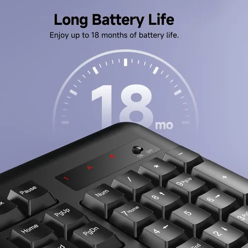 Vista 4 de Redragon - Teclado inalámbrico, teclado ergonómico inalámbrico de tamaño completo de 2.4G con 10 teclas multimedia individuales, resistente a