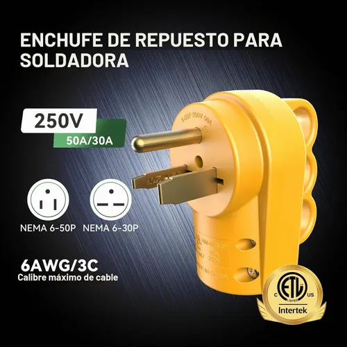 Vista 2 de RVGUARD - Soldador hembra de 50 amperios NEMA 6-50P de repuesto para soldador, listado ETL
