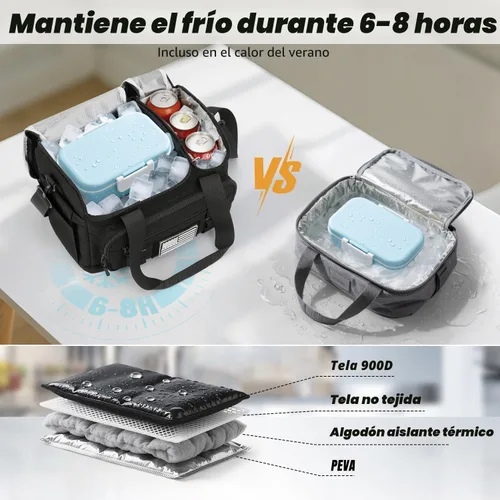 Vista 4 de Fiambrera para hombres y mujeres, bolsa de almuerzo aislada de 15 litros con compartimento caliente/frío