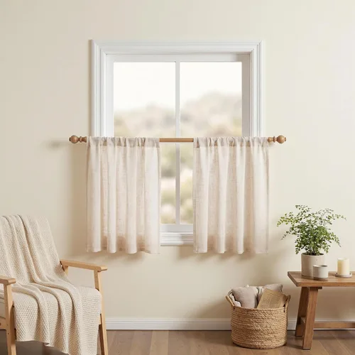 Vista 11 de MYSKY HOME Cortinas naturales de puerta francesa para ventana de puerta, 40 pulgadas de largo, cortas, semitransparentes, filtrantes de luz