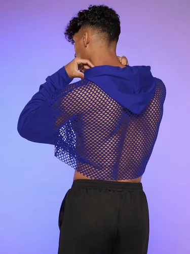 Vista 2 de Floerns Sudadera corta con capucha y cordón para hombre, manga larga, hombros caídos, con cordón