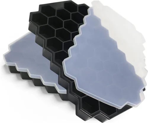 Vista 10 de Bandejas de cubitos de hielo para congelador con tapa-37 cuadrícula de silicona para moldes pequeños de cubitos de hielo, fácil de liberar y Azul
