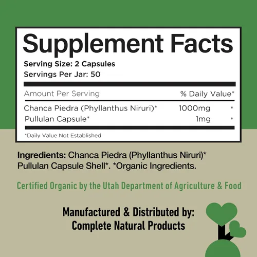 Vista 6 de Cápsulas orgánicas de Chanca Piedra - 500 mg, 100 píldoras, extracto puro de rompepiedras Phyllanthus Niruri