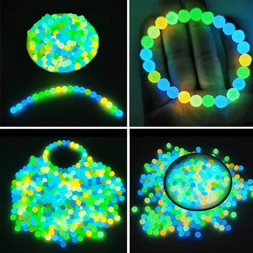 Vista 5 de Kit de 1100 cuentas redondas acrílicas luminosas que brillan en la oscuridad, 0.236 in, 0.315 in, 0.394 in, cuentas coloridas de plástico brillante
