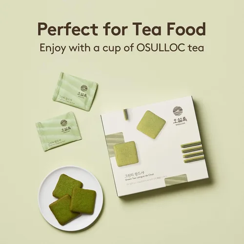 Vista 4 de OSULLOC Langue de Chat Galletas (3.52 onzas, 3.53 oz) Snacks coreanos con sabor a matcha Snacks asiáticos, comida de té premium