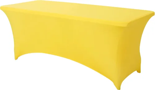 Vista 17 de Paquete de 2 fundas de mesa ajustadas rectangulares de spandex de 6 pies, color beige, mantel de tela elástica sin arrugas para fiestas, ferias