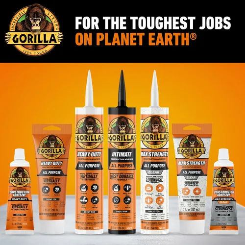 Vista 8 de Gorilla Max Strength - Adhesivo de construcción transparente, pegamento claro, cartucho de 9 onzas (paquete de 2) - Relleno de huecos e impermeable