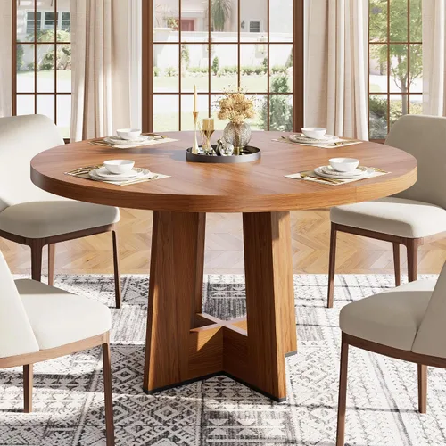 Vista 10 de Mesa de comedor redonda Garvee de 47" para 4-6 personas - Mesa de cocina circular con base de pedestal resistente, mueble de comedor para ahorrar