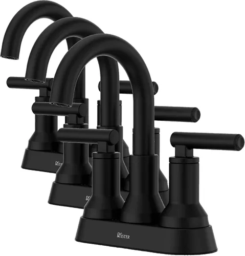 Vista 14 de Grifo para lavabo de baño Pfister Capistrano, 8 pulgadas de separación amplia, 2 manijas, 3 orificios, certificado NSF, acabado negro mate Spot Spot
