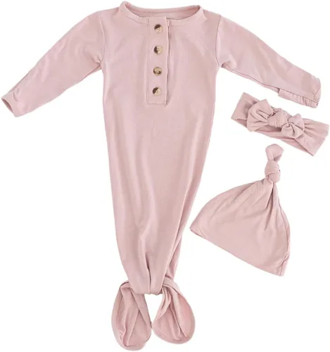 Vista 9 de Stroller Society Conjunto de bata y sombrero para bebé recién nacido anudado para bebé niño o niña Verde militar