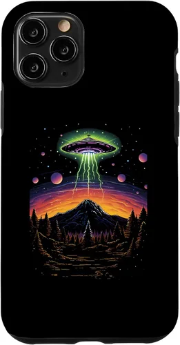 Vista 10 de iPhone 14 colorido OVNI Bright Mountain Lake Camping Alien Visitors Case