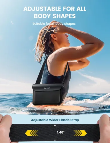 Vista 2 de Lamicall Riñonera Impermeable - [Paquete de 2] [Correa de Cintura Elástica 2025] Bolsas Secas IPX8 a Prueba de Agua para Natación, Playa, Kayak