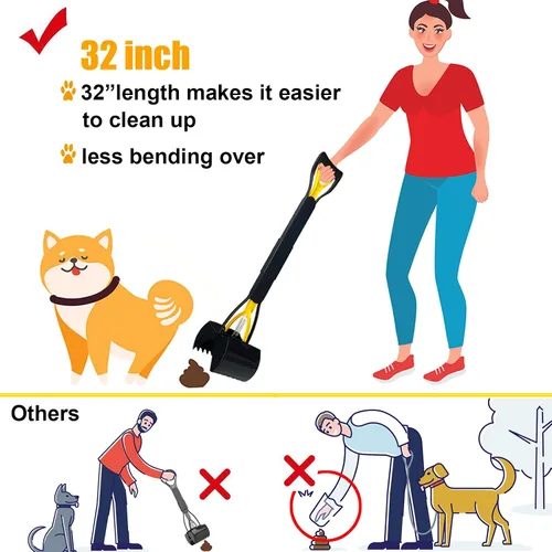 Vista 2 de ienjoyed Recogedor de excrementos de 32 pulgadas de alto, recogedor de excrementos grande para perros, resistente, mango largo y resorte duradero