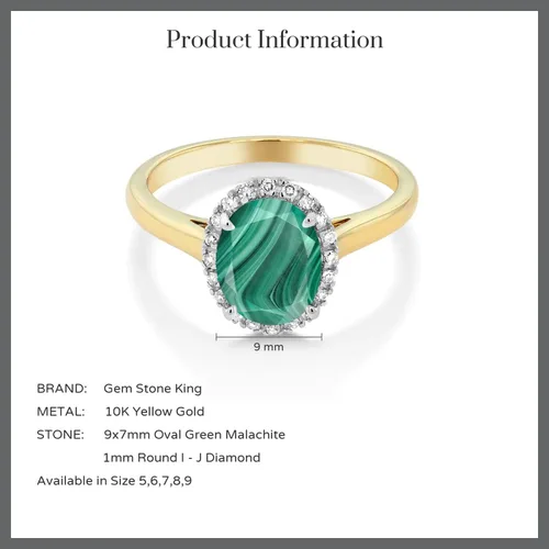 Vista 63 de Gem Stone King Anillo de compromiso ovalado de oro amarillo de 10 quilates con piedra natal y halo de diamantes Ovalado de 0.354 x 0.276 in