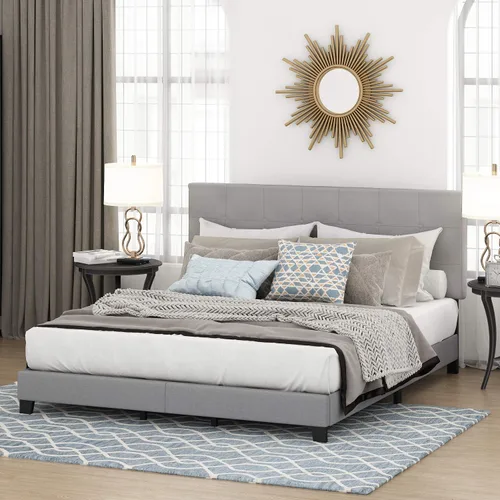 Vista 10 de Furinno Laval Marco de Cama Plataforma Tapizado con Botones Penachos, Individual, Glacier
