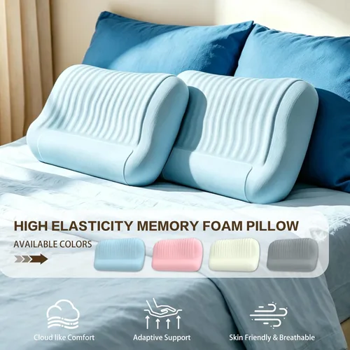 Vista 7 de Almohada cervical para dormir, almohadas de espuma viscoelástica para Azul