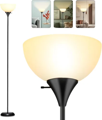 Vista 9 de RISLG Lámpara de pie, lámparas de pie LED para sala de estar, pantalla blanca resistente a las caídas, interruptor giratorio, lámpara alta de metal