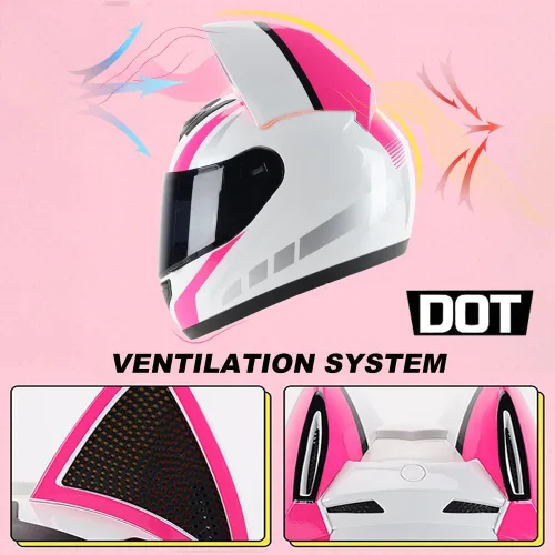 Vista 2 de Casco Bluetooth de motocicleta con orejas de gato, certificado DOT, casco de motocicleta de cara completa, lindos cascos de gato con visera HD