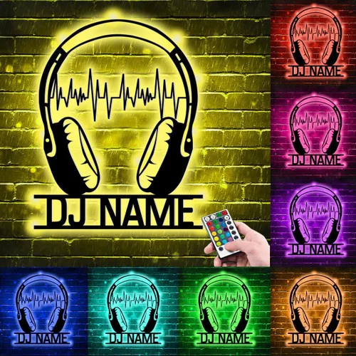 Vista 2 de Letrero de neón personalizado para reproductor de DJ, nombre personalizado, auriculares, reproductor de disco DJ, letrero de luz LED de metal