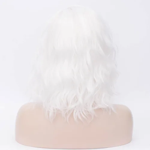 Vista 4 de BERON Peluca ondulada corta de 14 pulgadas para mujeres y niñas, pelucas onduladas para fiestas, uso diario, Cosplay y Halloween (color blanco)