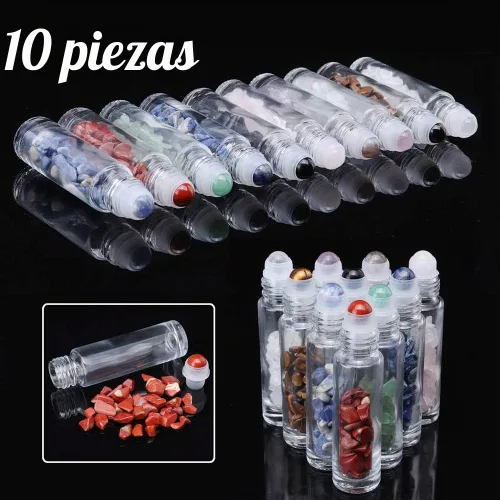 Vista 2 de Botellas enrollables de vidrio transparente, paquete de 10 bolas enrollables de 0.33 onzas líquidas de piedras preciosas para aceites esenciales