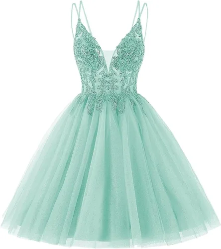 Vista 5 de Vestidos de tul brillante para adolescentes, vestidos cortos de cóctel con cuentas CM115