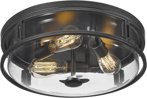 Vista 12 de Luz de techo de montaje empotrado Luminzone con pantalla de vidrio transparente, 2 luces, iluminación de estilo granja para interior y exterior