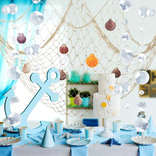 Vista 5 de ZERODECO Decoración náutica, red de pescado natural para fiesta pirata, boda, cumpleaños, tema de playa, decoración de sirena, red de algodón