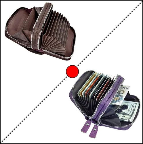 Vista 63 de Cartera de cuero para mujer, con doble tarjeta, tarjetero con cremallera, múltiples compartimentos, bloqueo RFID C-W-1, Rosado, Talla única