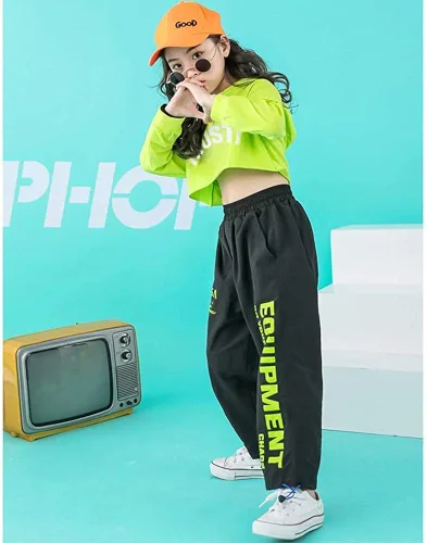 Vista 8 de Disfraz de hip hop para niñas de 2 piezas, conjunto de ropa corta con capucha para niños