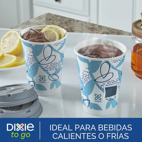 Vista 5 de Dixie To Go Vasos de papel desechables con tapa resistente a fugas, 12 onzas, 60